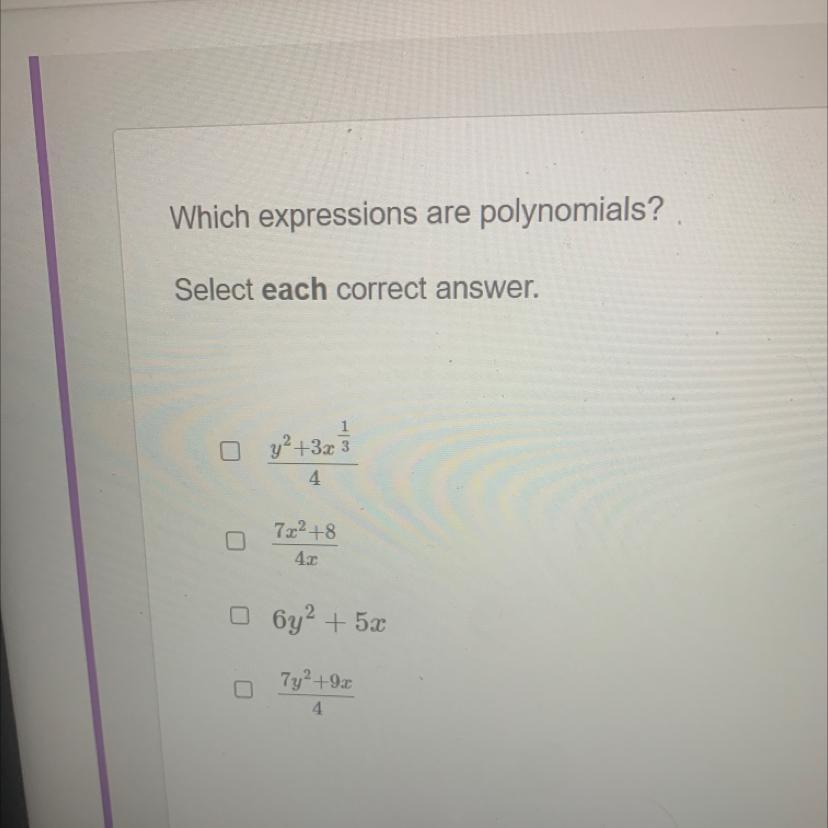 Help Me Figure Out Which Of These Are Polynomials For Word Document 