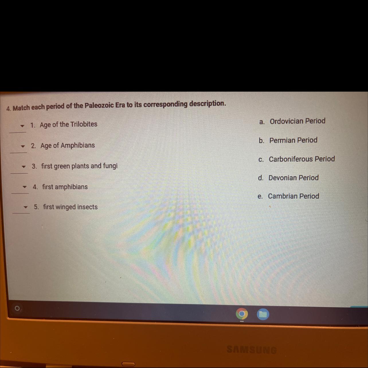 please put the answer letter by the number :)