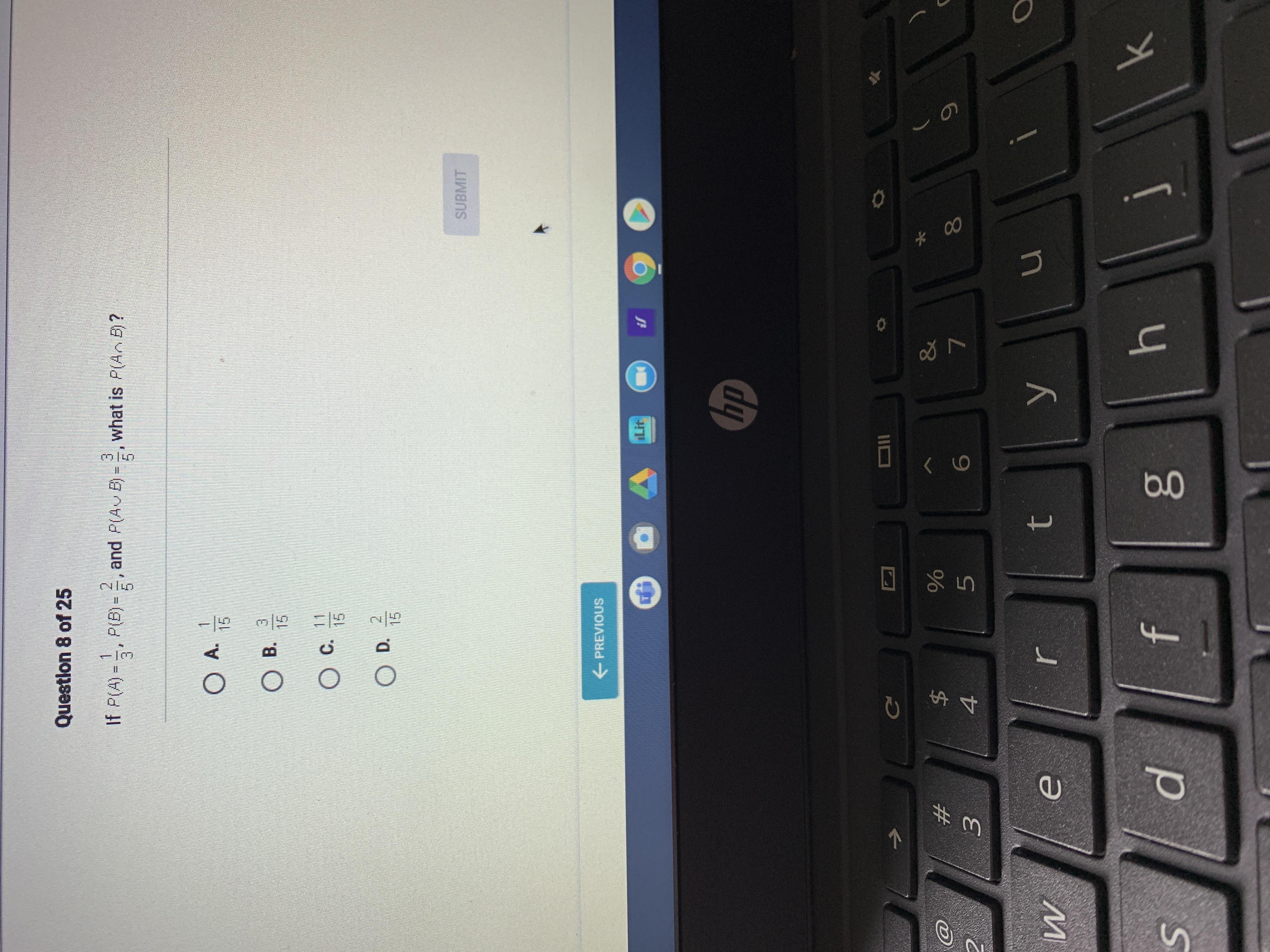 if pa =1/3 and pb =2/5 and p(ab) = 3/5 what is p(ab) 