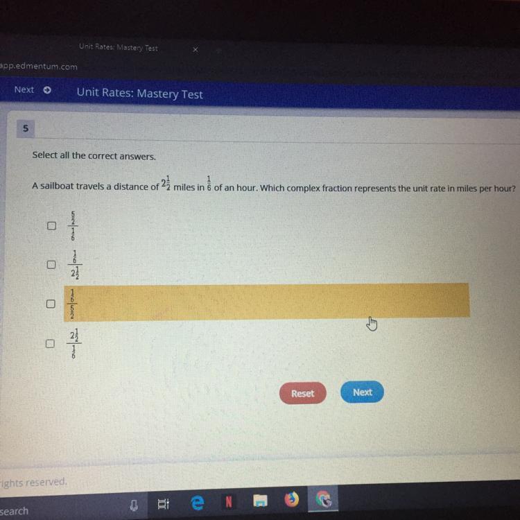 HURRY HELP ME Select ALL The Correct AnswersA Sailboat Travels A Distance Of 2 1/2 Miles In 1/6 Of An