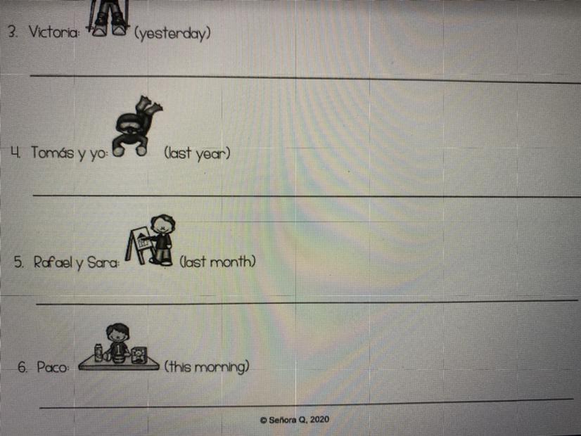 Describe las actividades que hicieron las personas y cuando las hiecieron. 4 -6 please
