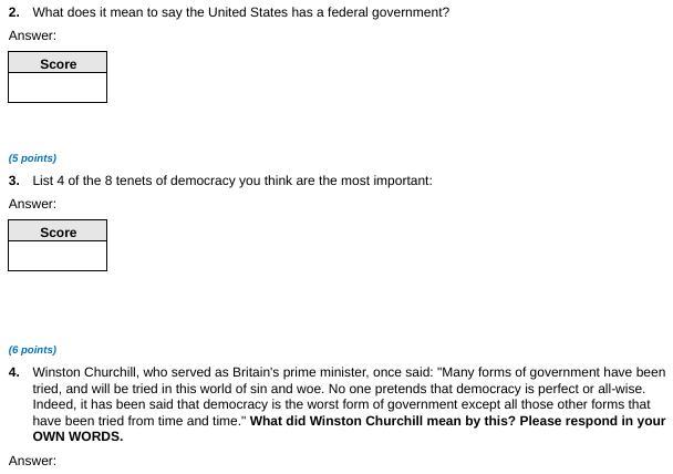 How would I answer these questions? I know it says history but the course is U.S. Government in 10th