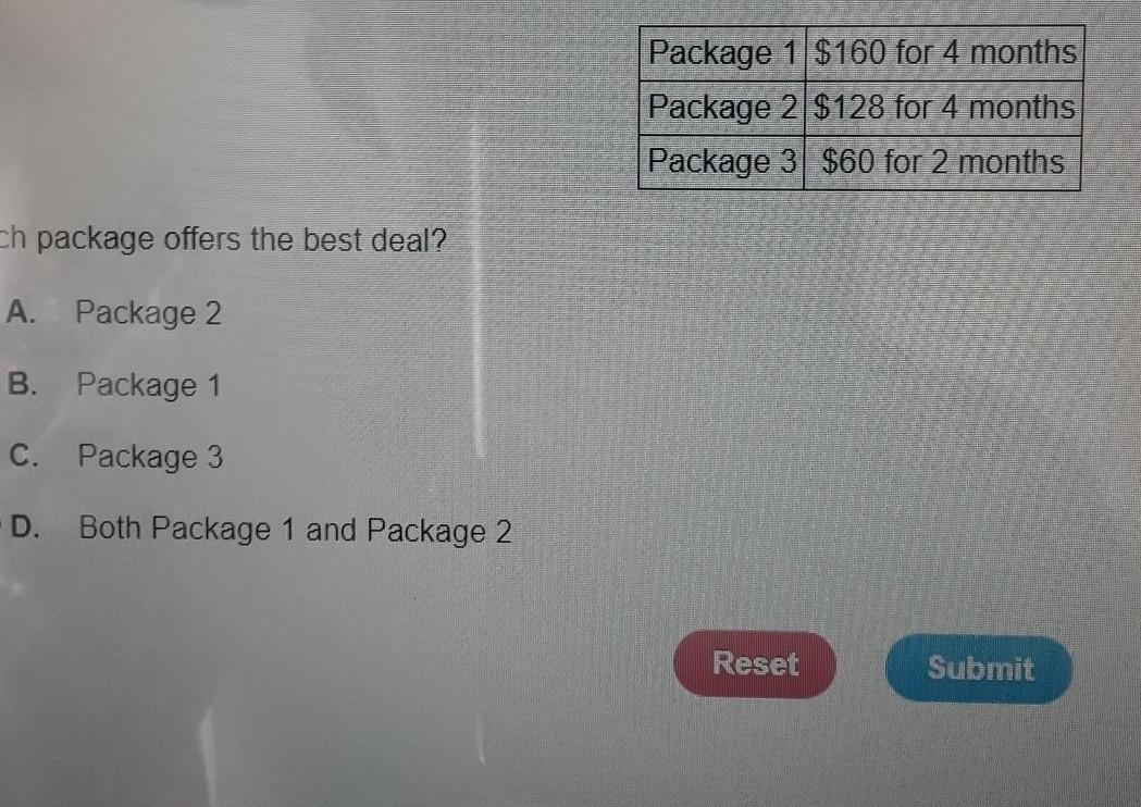 James wants to buy a new cell phone package there are three packages available for each offering a different