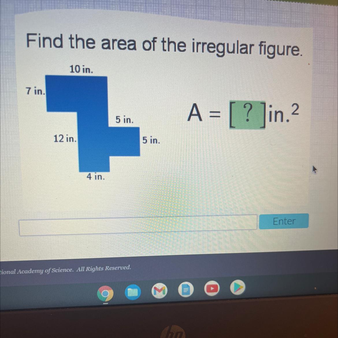 Find the area of the irregular figure 