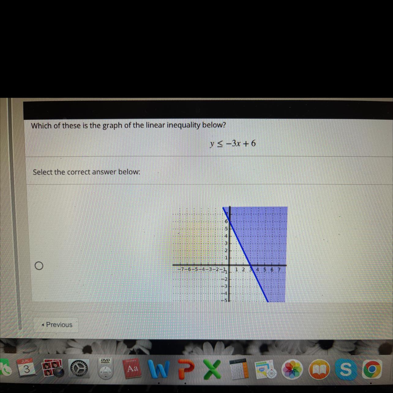 Which of these is the graph of the linear quality below