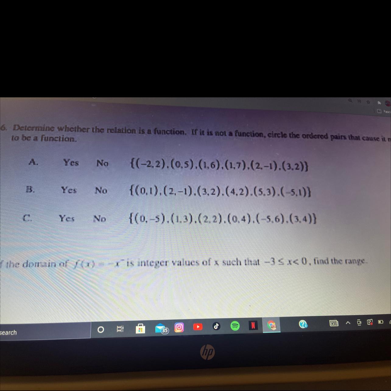 Determined whether the relation is a function. If it is not a function, circle the ordered pairs that