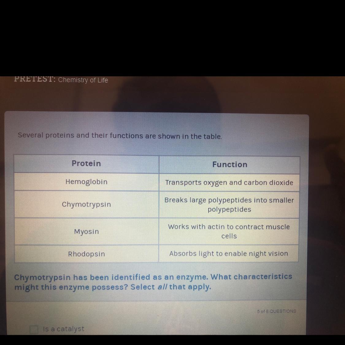 Chymotrypsin has been identified as an enzyme. What characteristicsA.might this enzyme possess? Is a