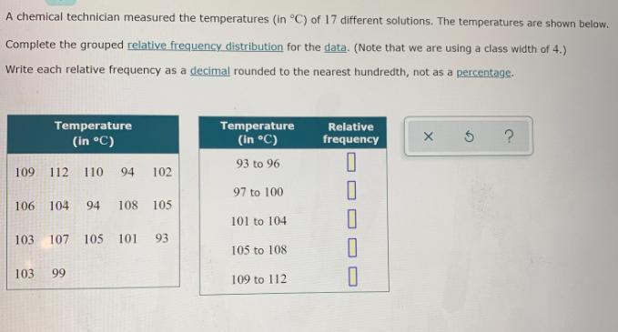 Complete the grouped relative frequency distribution for the data. (Note that we are using a class width