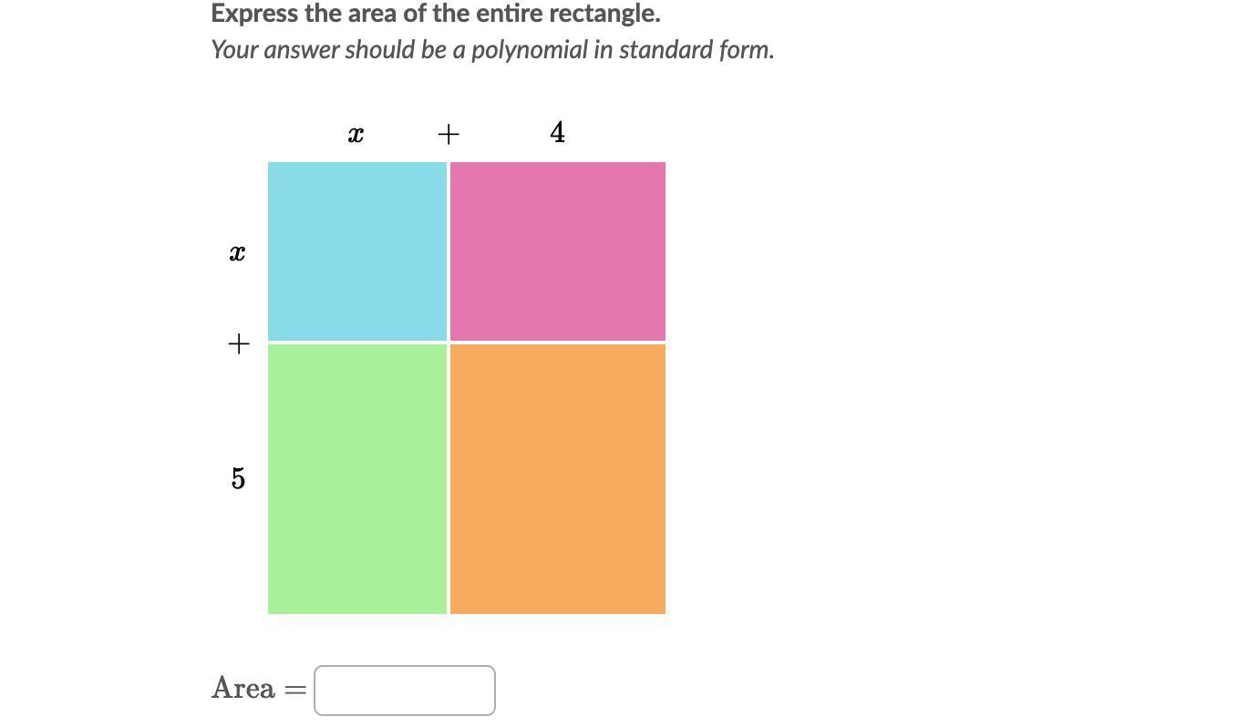 Express the area of the entire rectangle. ?