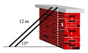 A ladder 12 m long is propped up against a building at an angle of 15. How far up the wall does the ladder