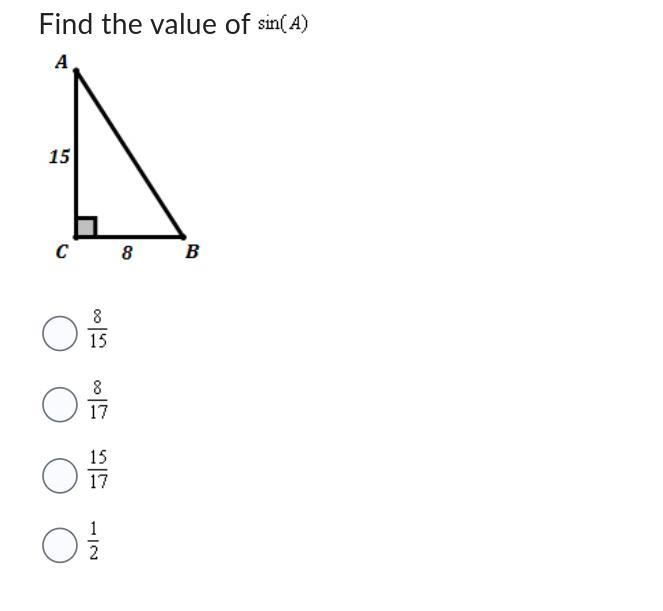 I WILL AWARD BRAINLIST!!! PLEASE HELP! Its A Math Question!!! Find the value of sin(A)Thank you for your