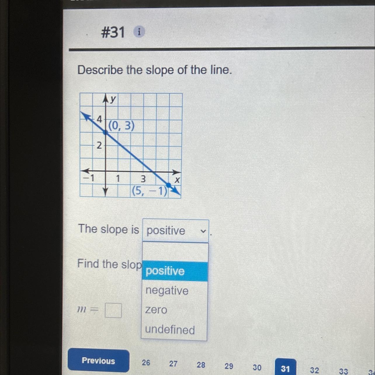 Describe the slope of the line 