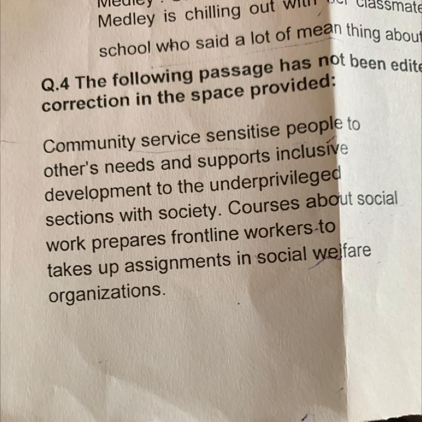Community service sensitise people to others needs 
