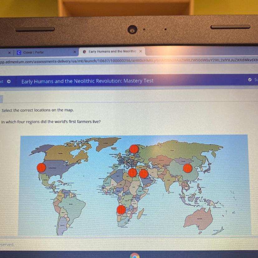 Select the correct locations on the map In witch four regions did the worlds first farmers live