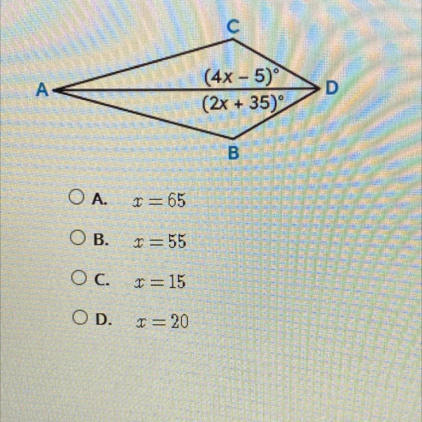 Kite ABDC is shown. What is the value of x?