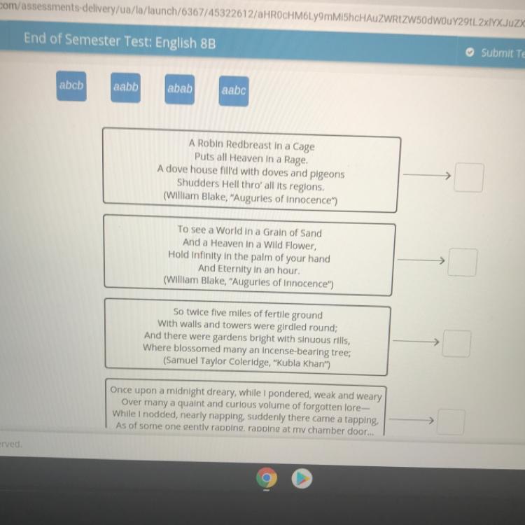 Match each excerpt to its rhyme scheme 
