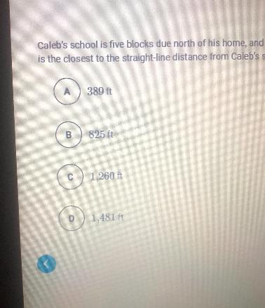 Caleb's school is five blocks due north of his home, and is the closest to the straight-line distance