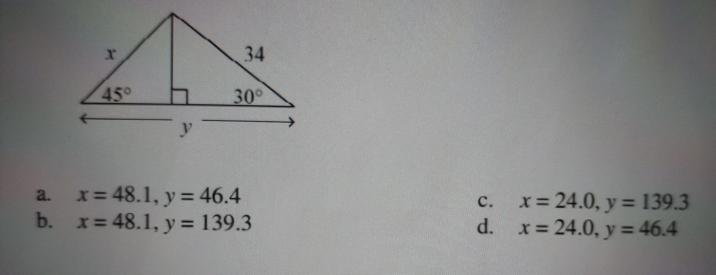 please help! find the value of x and y rounded to the nearest tenth !!! choose the correct answer 