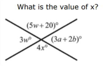 Please help me with this I don't understand it Find the value of x (5w+20) 3w 4x (3a+2b)
