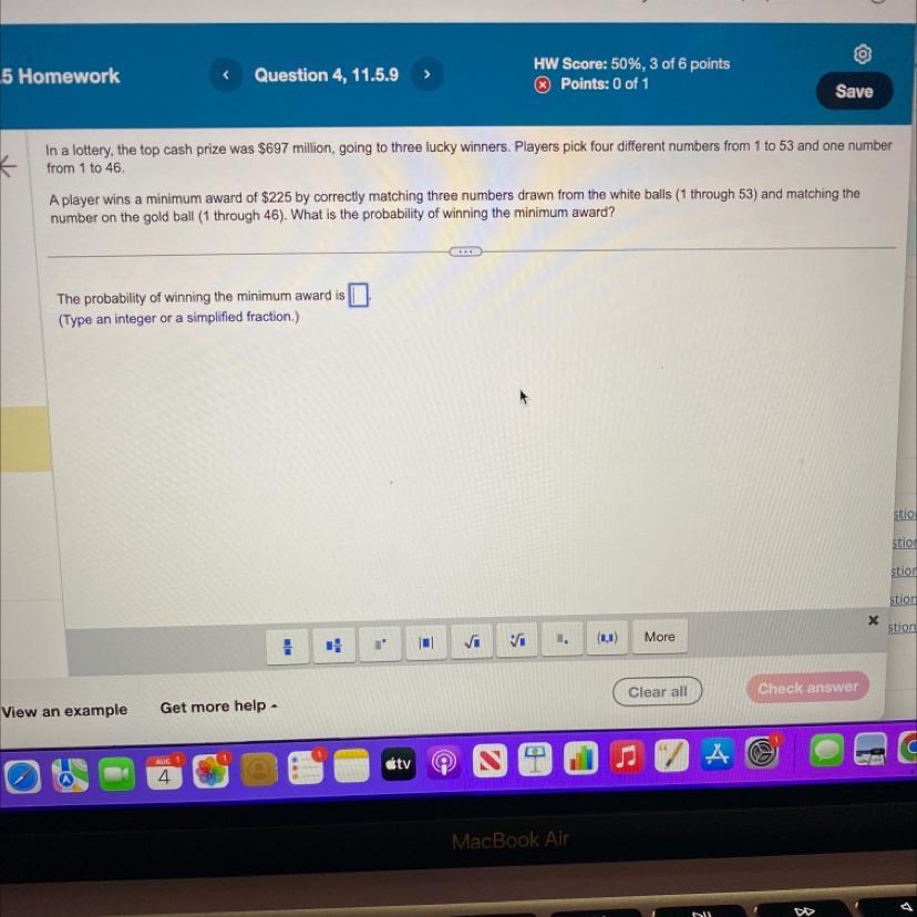 What is the probability of winning the minimum award is