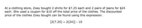  What Is The Discounted Price In Dollars And Cents Of The Clothes Zoey Bought?
