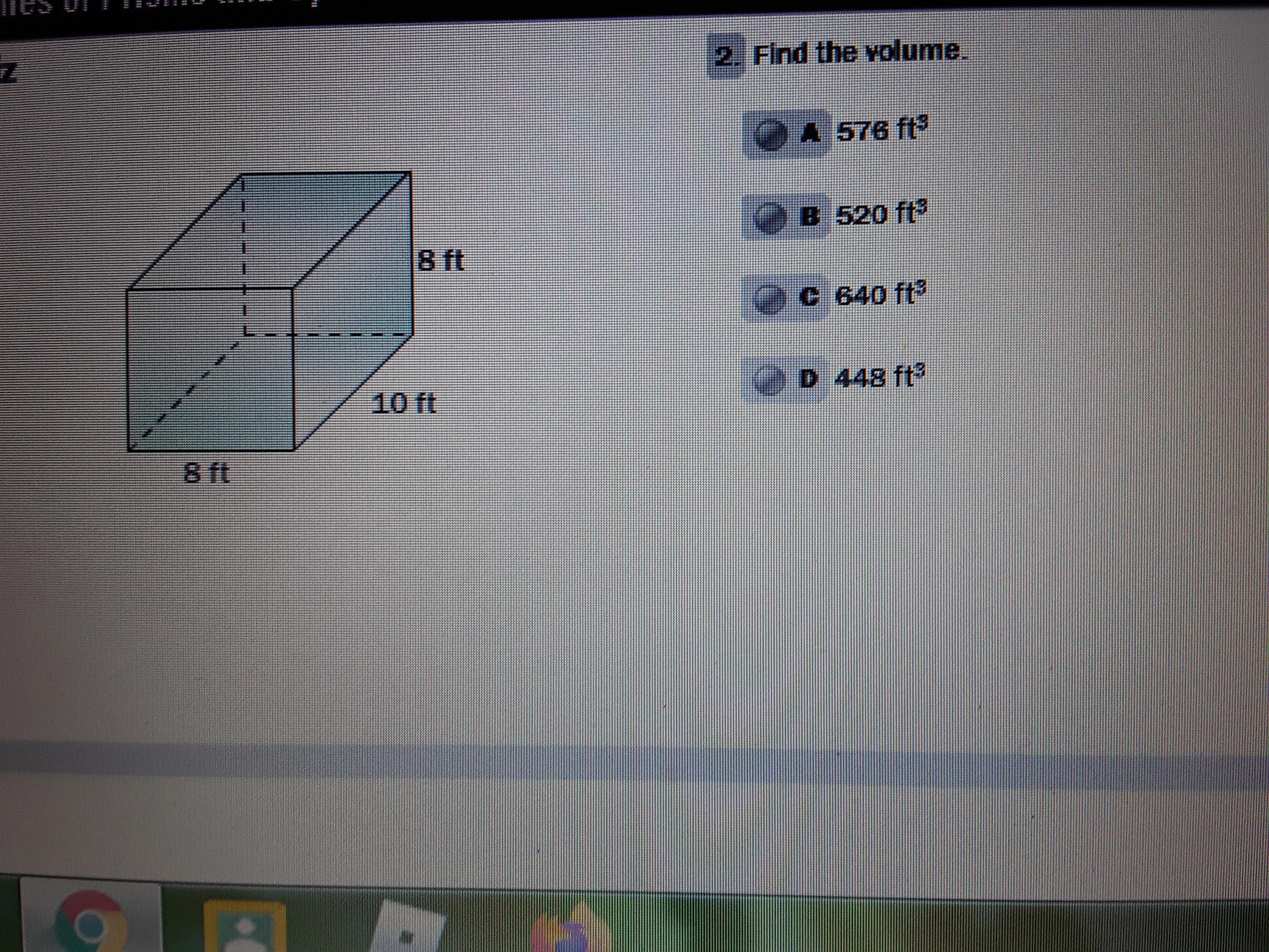 Find the volume 8 feet 10 feet 8 ft