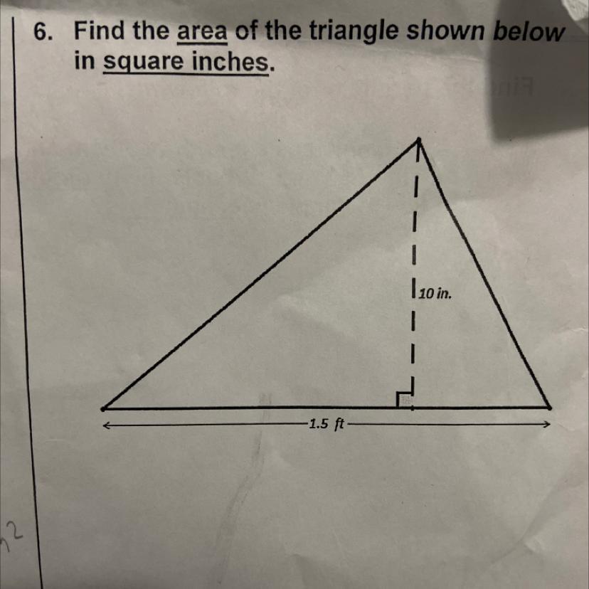 Find The Area Of The Triangle Shown Below In Square Inches. 