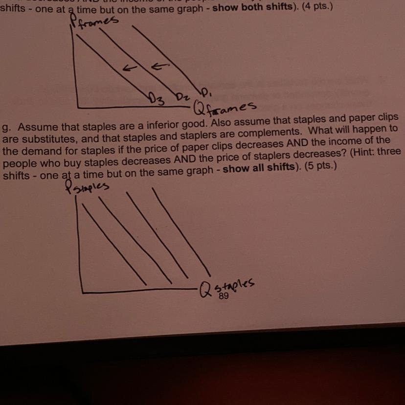 graph it. Assume that staples are a inferior good. Also assume that staples and paper clipsare substitutes,