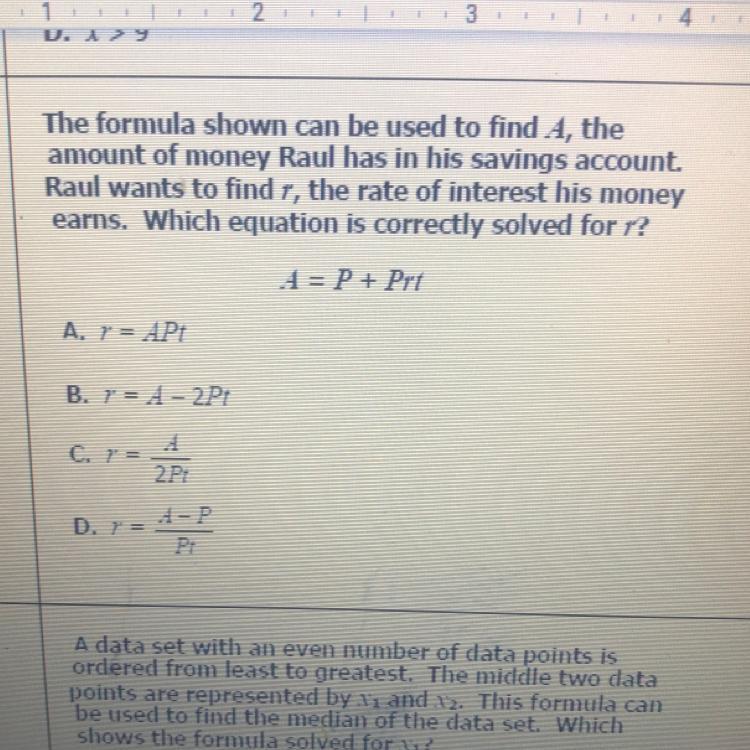 The formula shown can be used to find A the amount of money Raul has in his saving account Raul wants