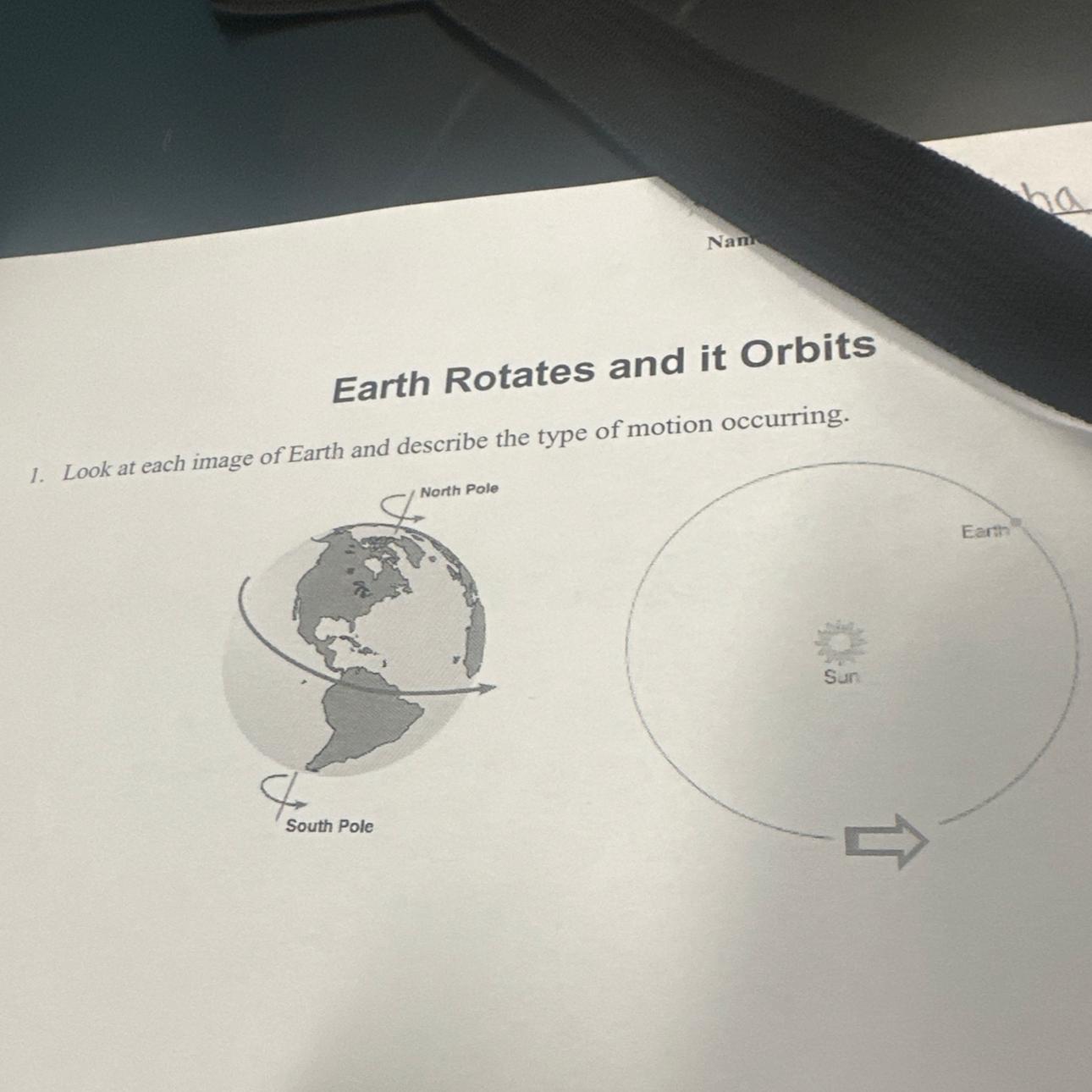Look at each image of earth and describe the type of motion occurring 