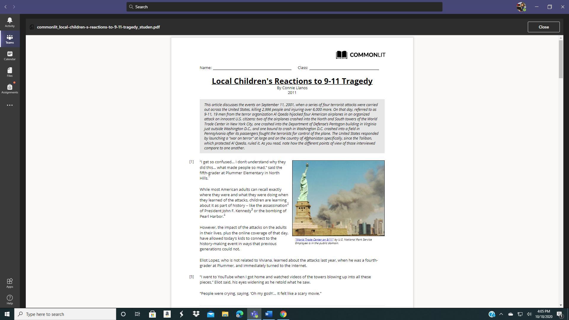 Describe How Llanos Portrayed Adults Who Remember 9-11 In Comparison To Students Who Know Little To Nothing