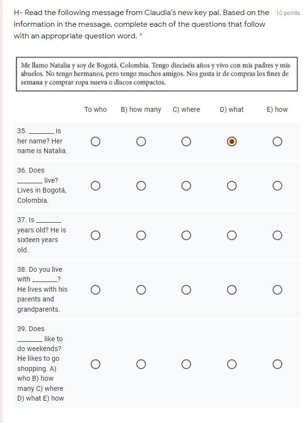 what are the right answers, very easy question if you speak Spanish