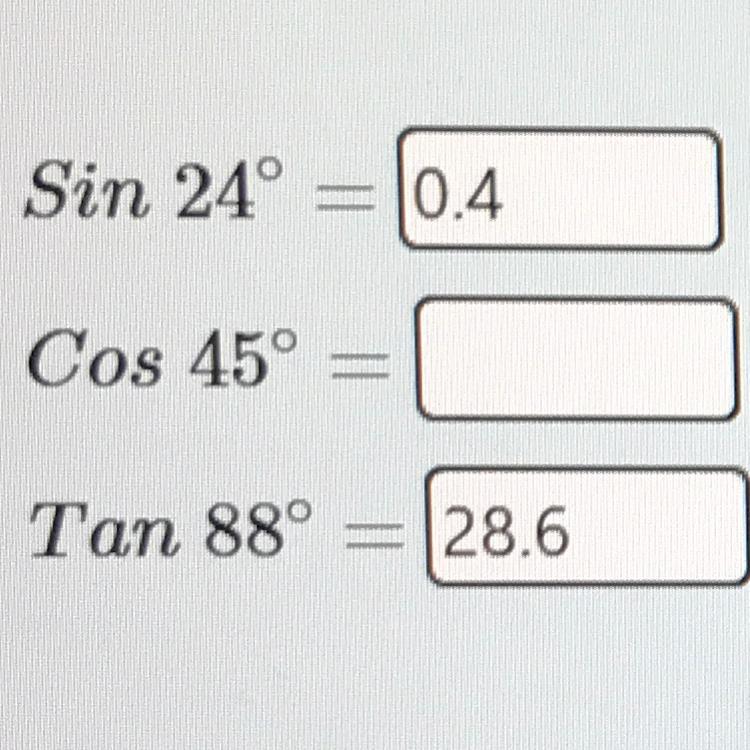 Use your calculator to find the value of each trig function below. Round to the tenth place. 