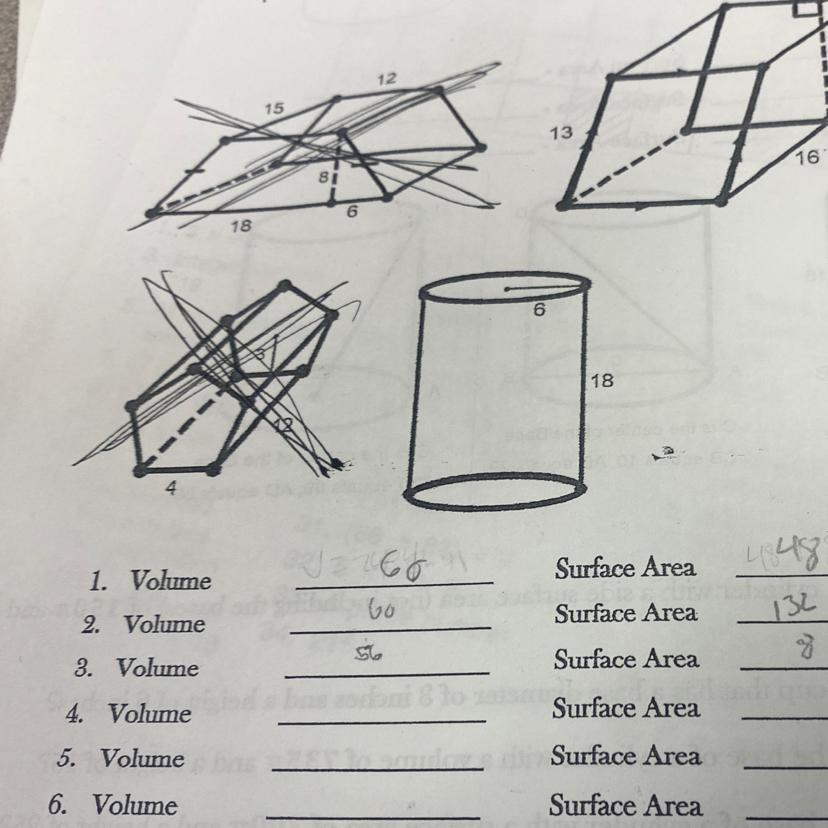 Number 4 find the volume and surface area of the box that says number 4