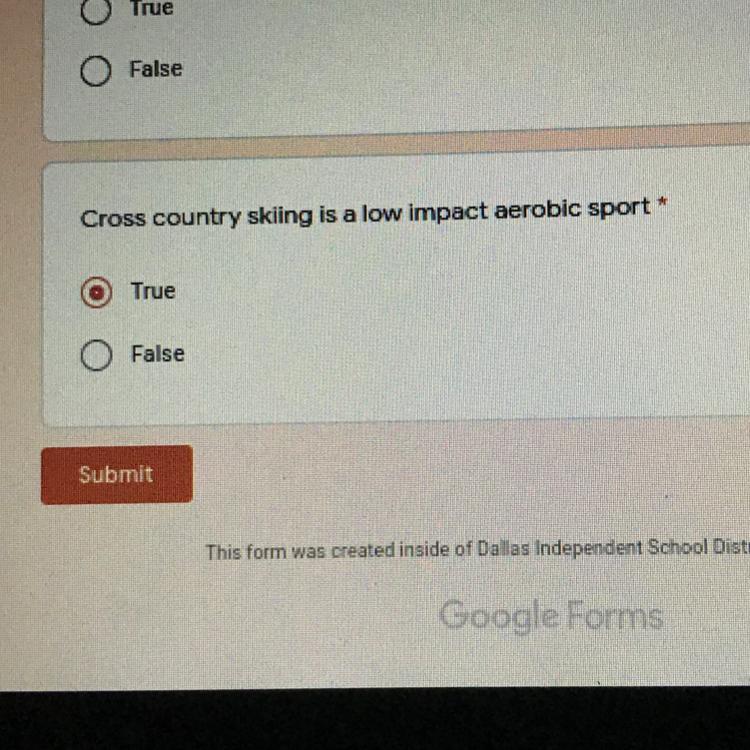 Cross country skiing is a low impact aerobic sportTrue or false need it quick 