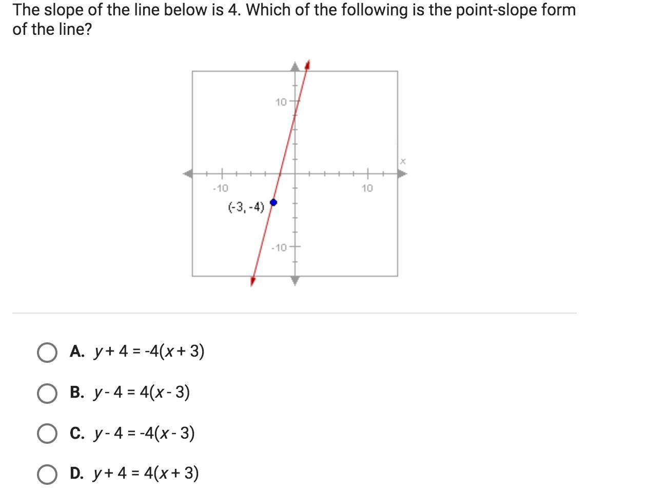 The Slope Of The Line Below Is 4. Which Of The Following Is The Point-slope Form Of The Line??