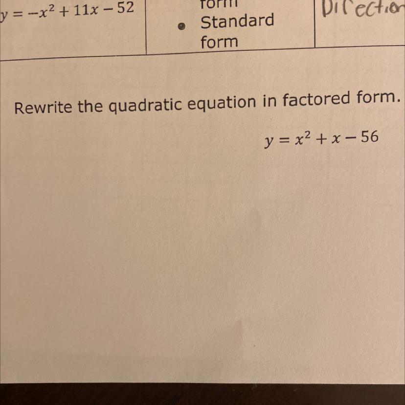 rewrite the quadratic equation in factored form