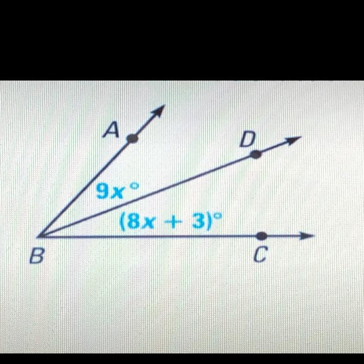 BD bisects ABC. Find the value of x. a.x=3/17b.x=3c.x=9d.x=-3
