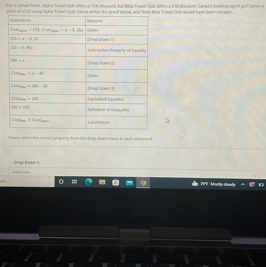 what is the fill in for the diagram drop downs drop down 1: is it a reflexive property, equivalent equation