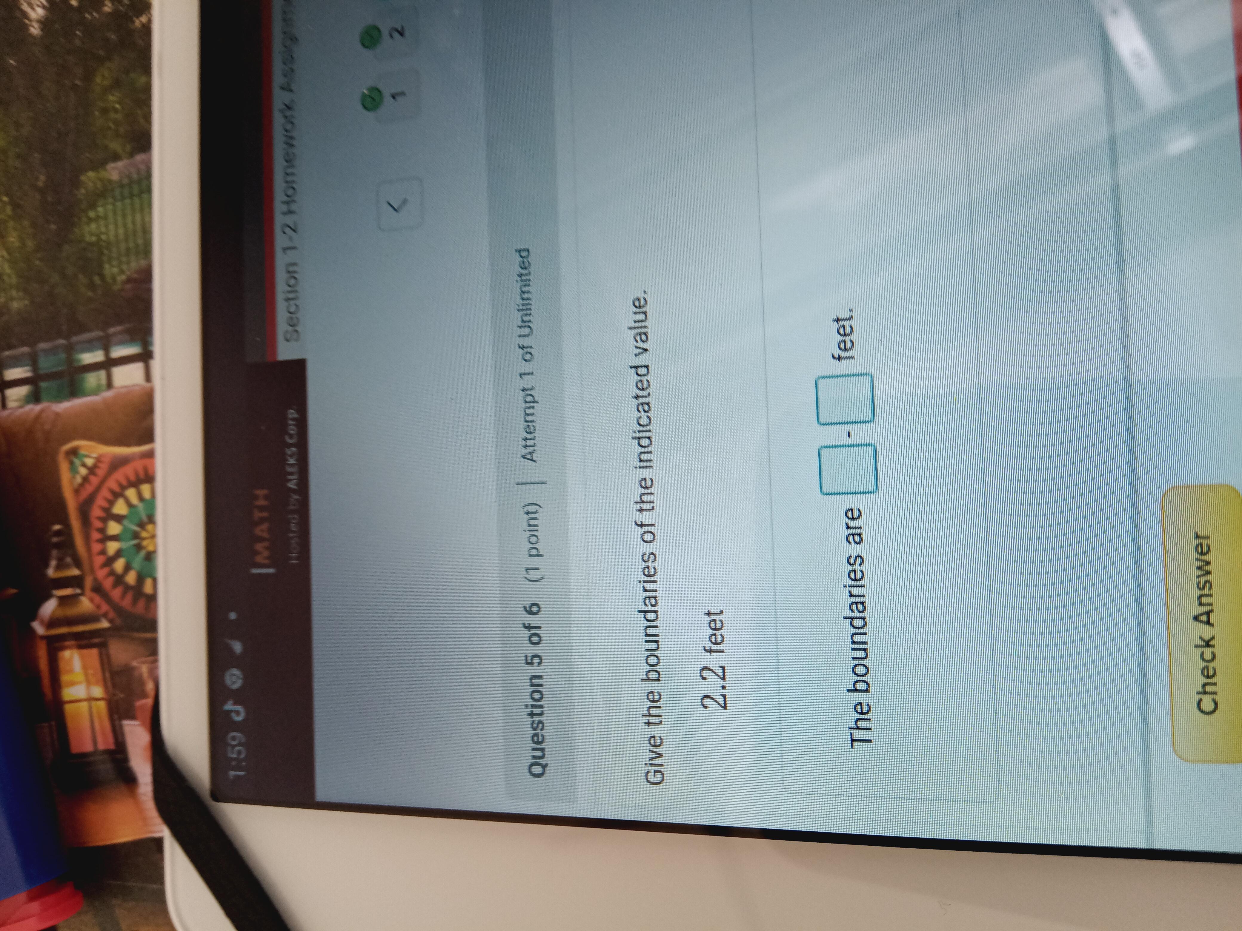 Give the boundaries of 2.2 feet