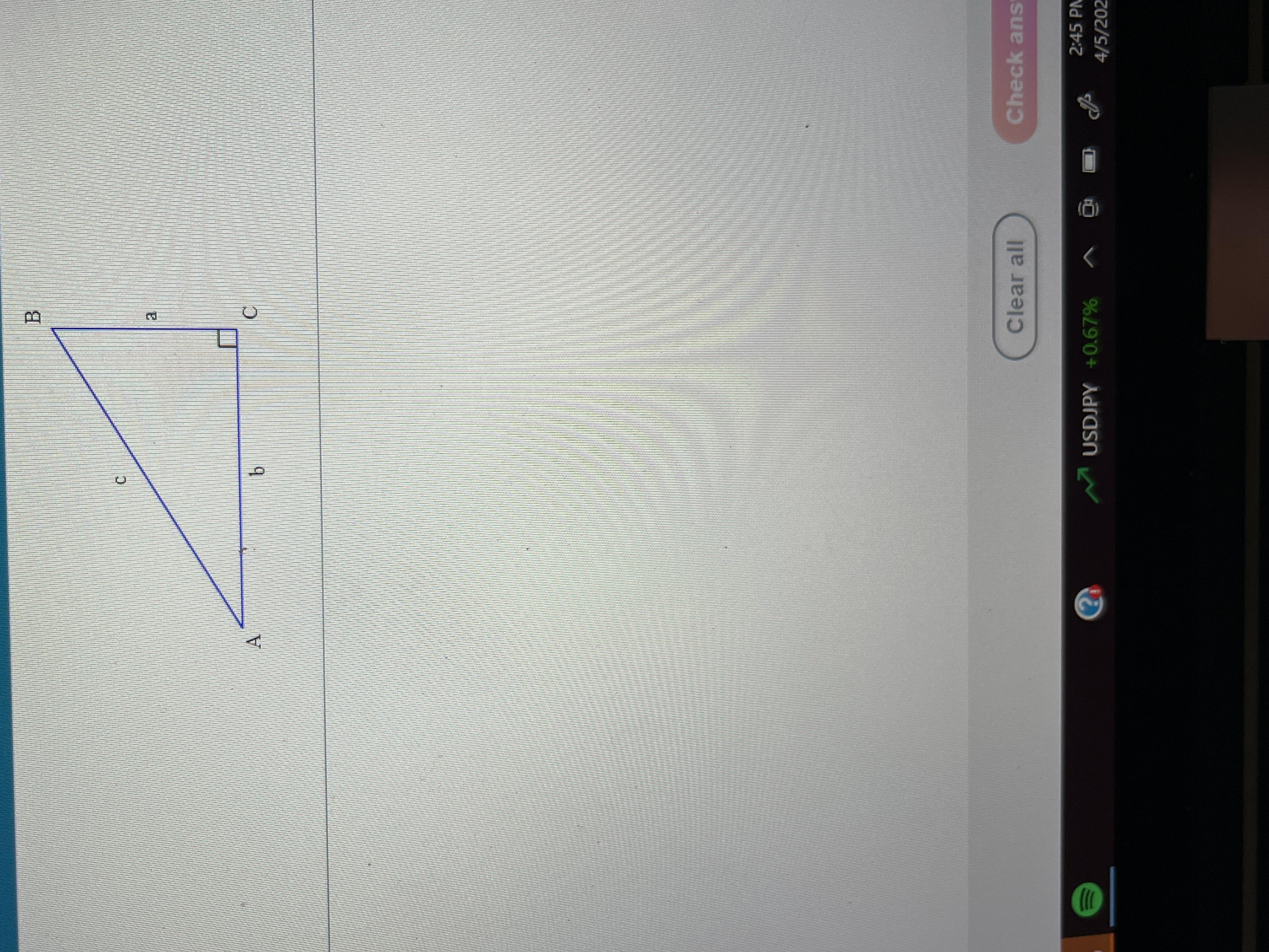 Solve the right triangle with a= 1.42 and b=17.1 . Round off the results according to the table below