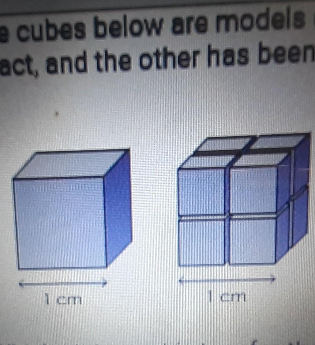 The cubes below are models of cells made of a jellylike material. One cube isintact, and the other has