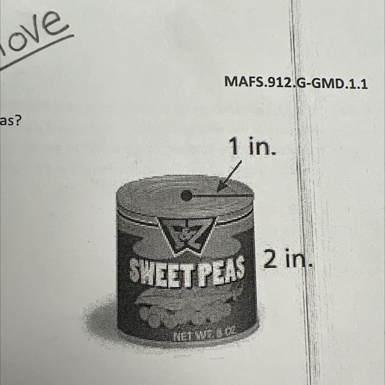 How much paper is used for the label on the can of peas? 