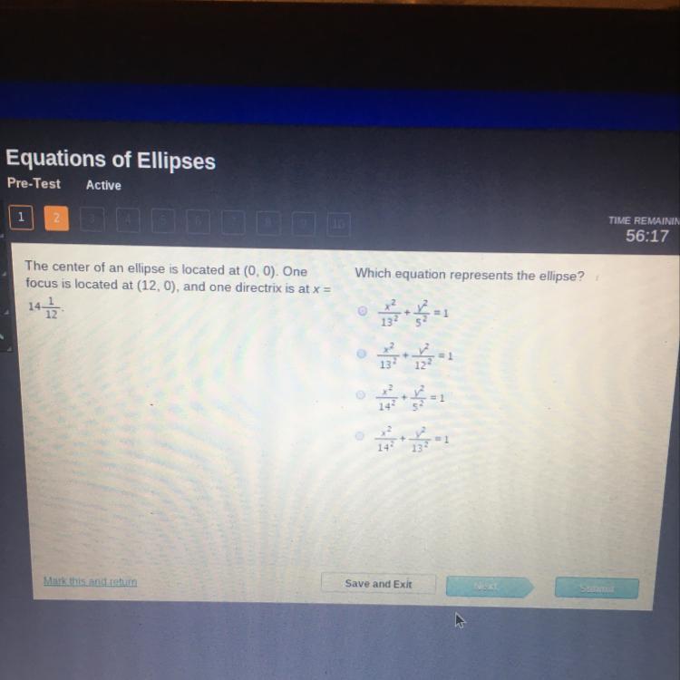 Which equation represents the ellipse?