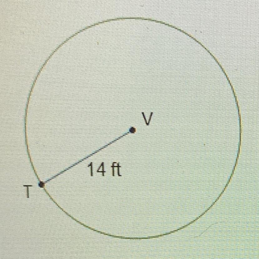 In circle V. r= 14ft.What is the area of circle V?14Tr ft228tt ft249tt ft2196 ft2