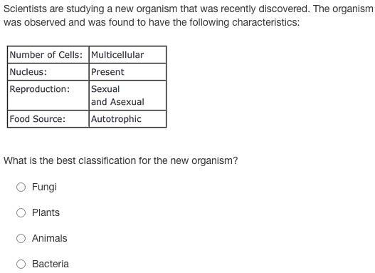 Scientists are studying a new organism that was recently discovered. The organismwas observed and was