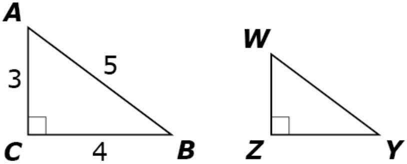 Q1 (pic 1)Triangle ABC is similar to triangle WYZ.Select all angles whose cosine equals 35.Question 1