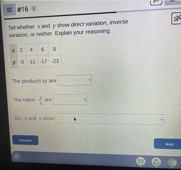 Tell whether x and y show direct variation, inversevariation, or neither. Explain your reasoning.X 24.68y