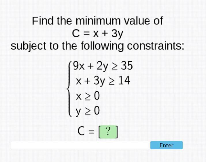 Find the minimum value of c=x+3y