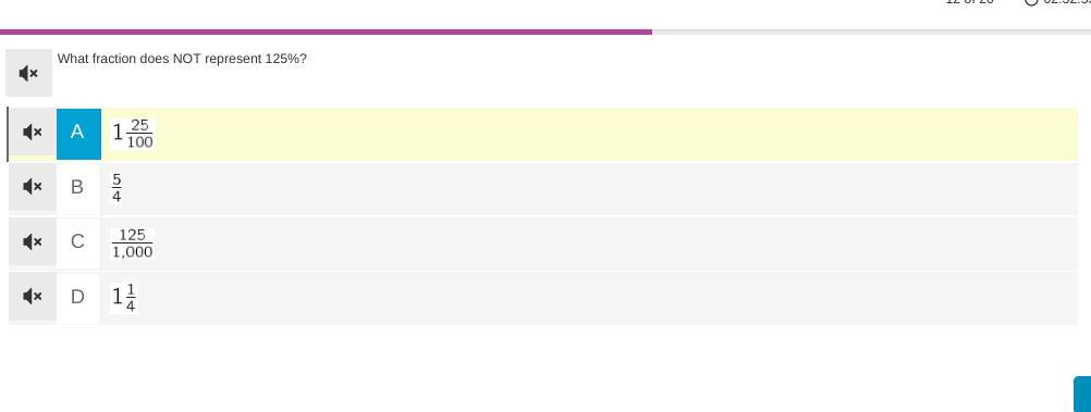 What fraction does NOT represent 125%?